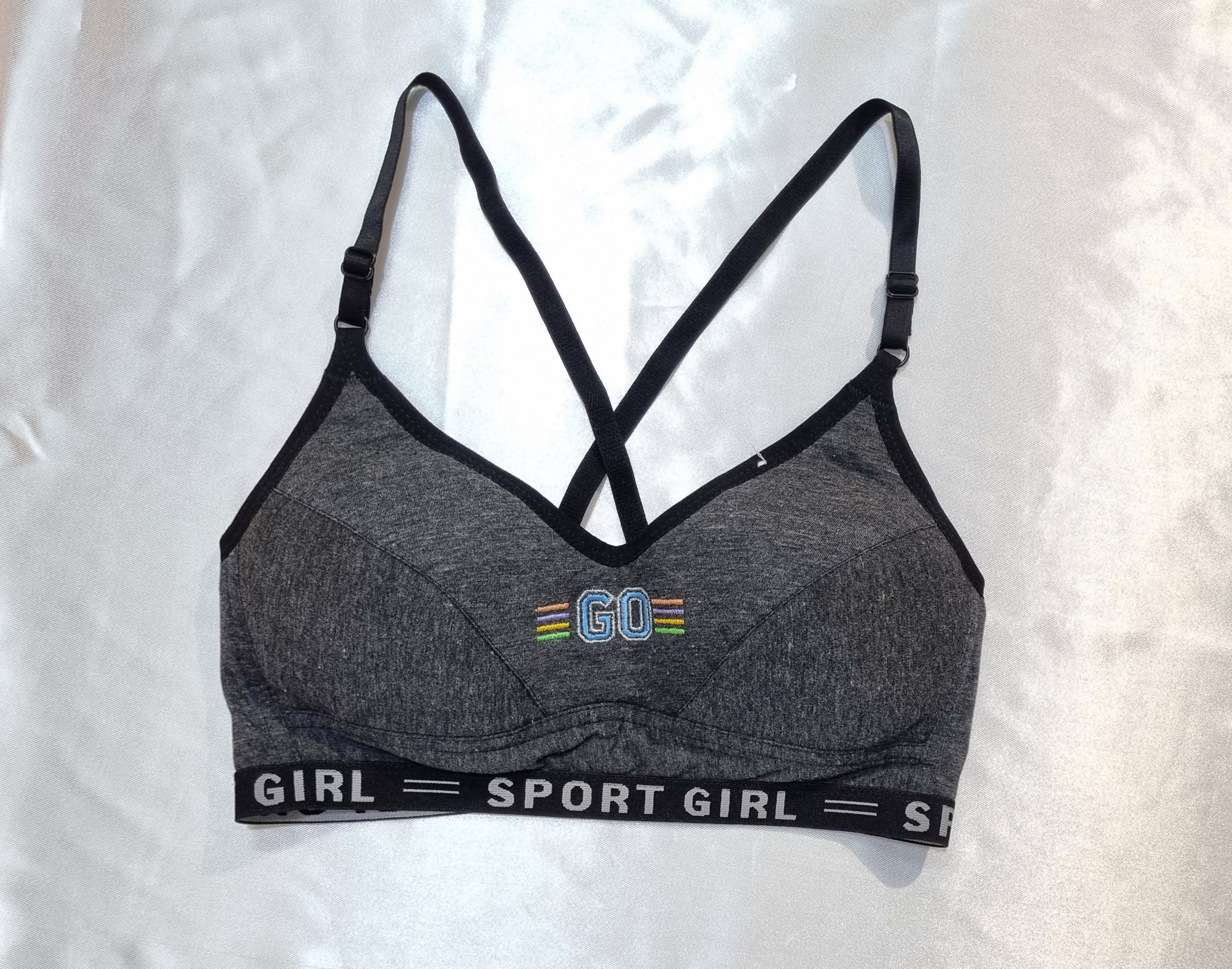 سوتین ابری پنبه ای دخترانه بدون فنر نخی با کش دوزی sport girl