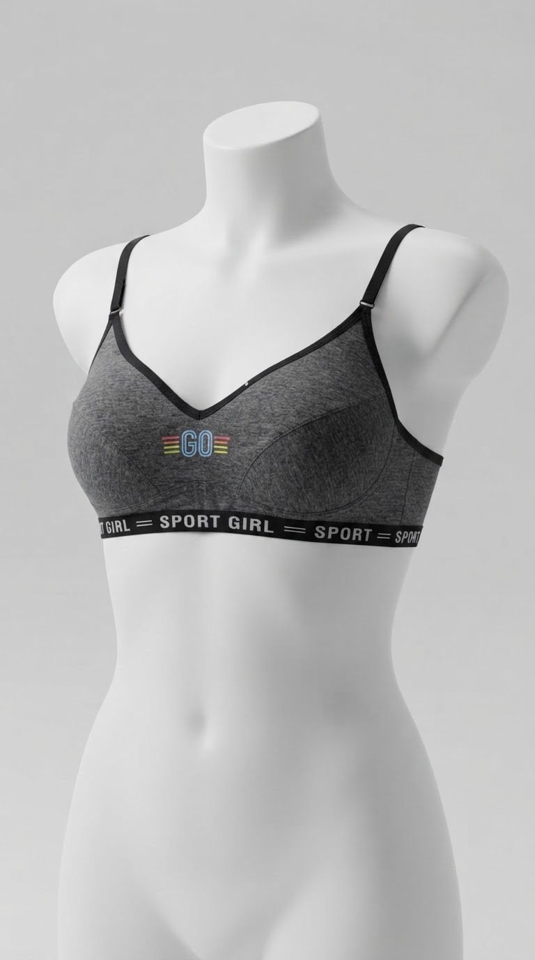 سوتین ابری پنبه ای دخترانه بدون فنر نخی با کش دوزی sport girl