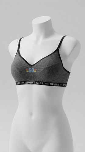 سوتین ابری پنبه ای دخترانه بدون فنر نخی با کش دوزی sport girl
