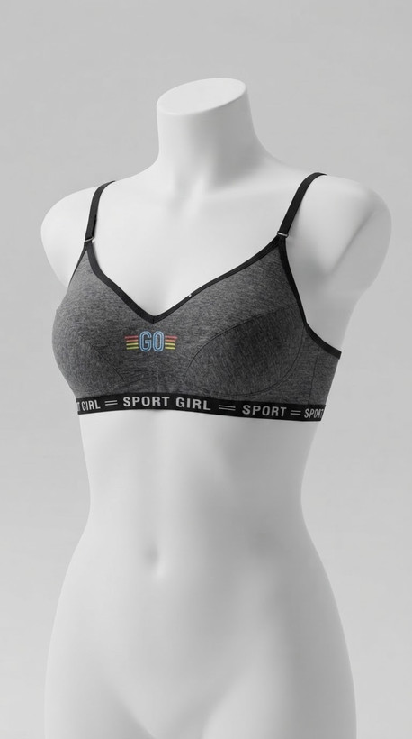 سوتین ابری پنبه ای دخترانه بدون فنر نخی با کش دوزی sport girl