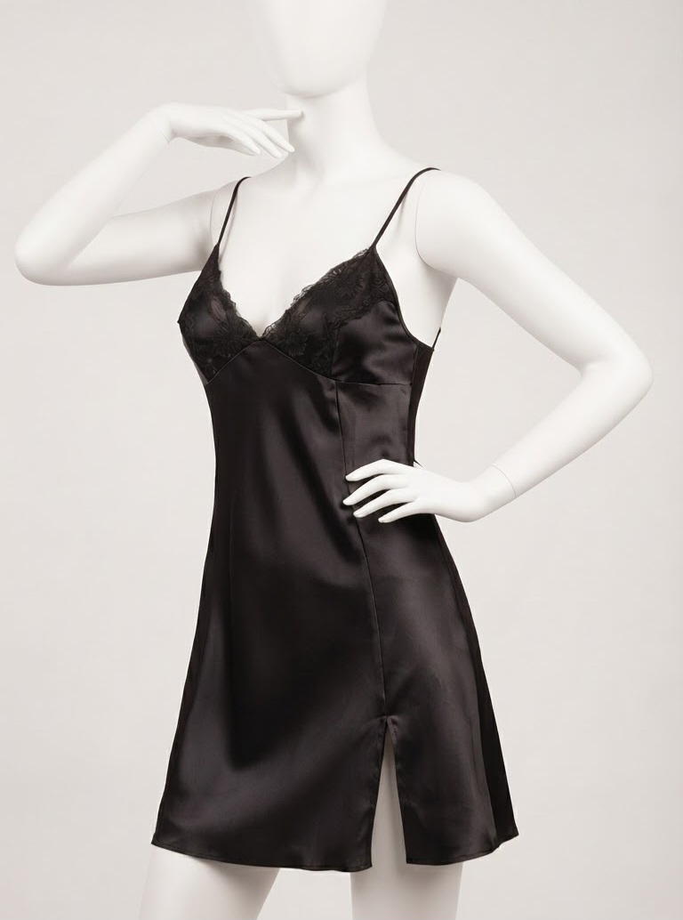 لباس خواب ساتن مشکی Lorenza 2763.2