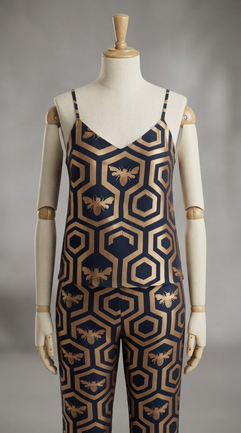 تاپ و شلوار ساتن طرح دار با اسرانچی  Lorenza 2615