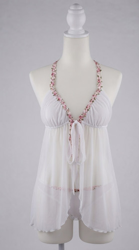 لباس خواب حریر سفیدبا گل برجسته Lorenza 2450.6